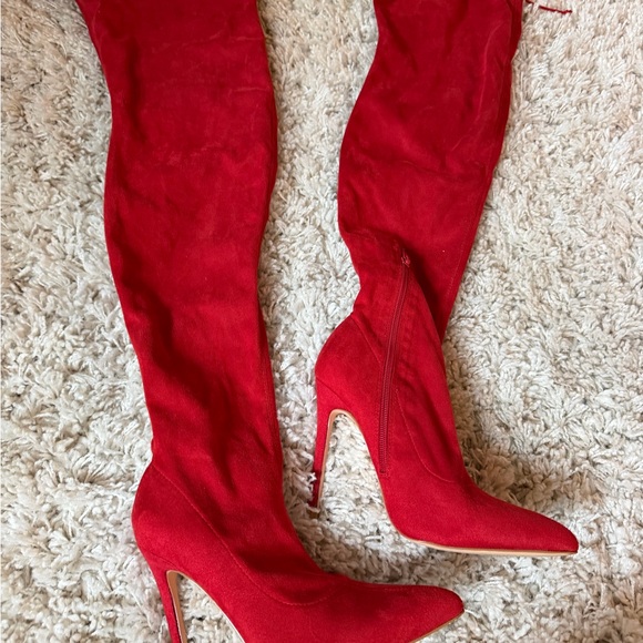 Shoes - Chic Scarlet Over-the-Knee Boots